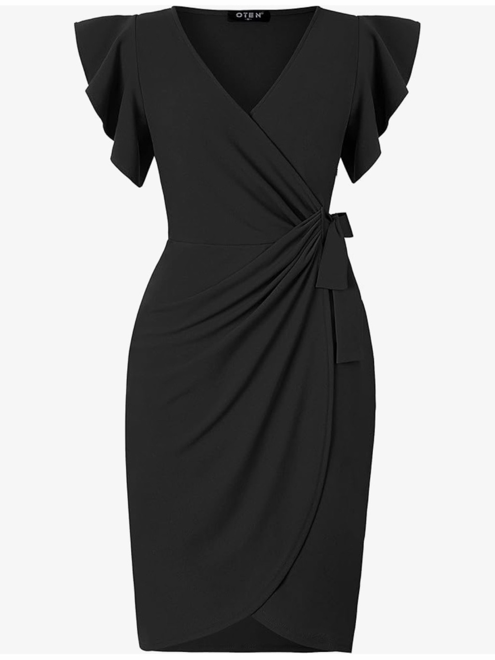 Classic Little Black Wrap Dress with Flutter Sleeves